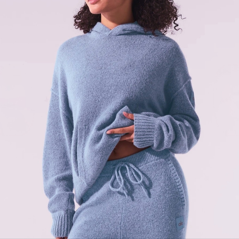 Alo new class cashmere hoodie sweatshirt knit Celestial Blue granite heather